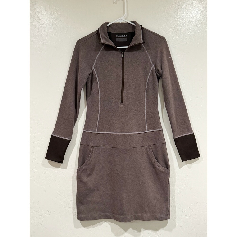 Columbia Womens Omni-Wick Quarter Zip Dress Brown Long Sleeve Pockets Active S - Picture 2 of 9